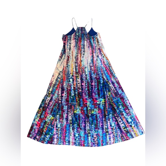 Vibrant Abstract Watercolor Flowy Racerback Maxi Dress Beach Vacation Size Med - Picture 3 of 4